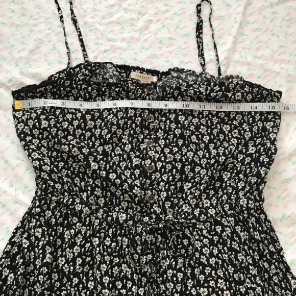FOREVER 21 Floral Mini Dress M Fit Black Off White Waist Tie Buttons - Picture 9 of 16